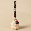 Weave Rope Wooden Carved Rabbit Keychain Beads Car Keyring Wood Rabbit Dolls Pendant Students