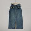 Spring 2024 Women's High Waist Retro Split Denim A-Line Skirt