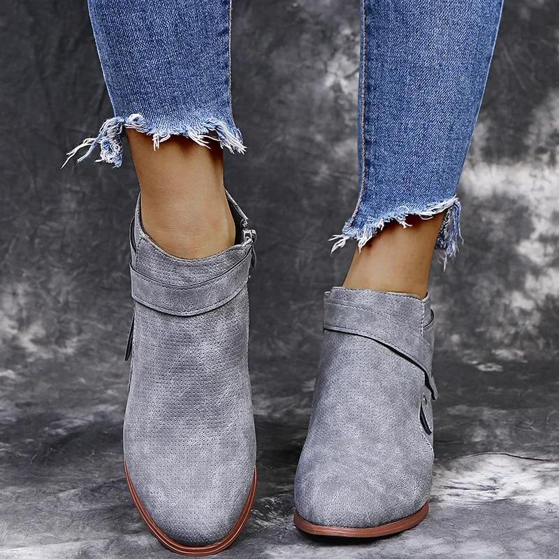 Модная женская обувь большого размера, осенние новые ботильоны на толстом каблуке, повседневные ботинки в стиле ретро на квадратном каблуке, ботинки на платформе Botas De Mujer