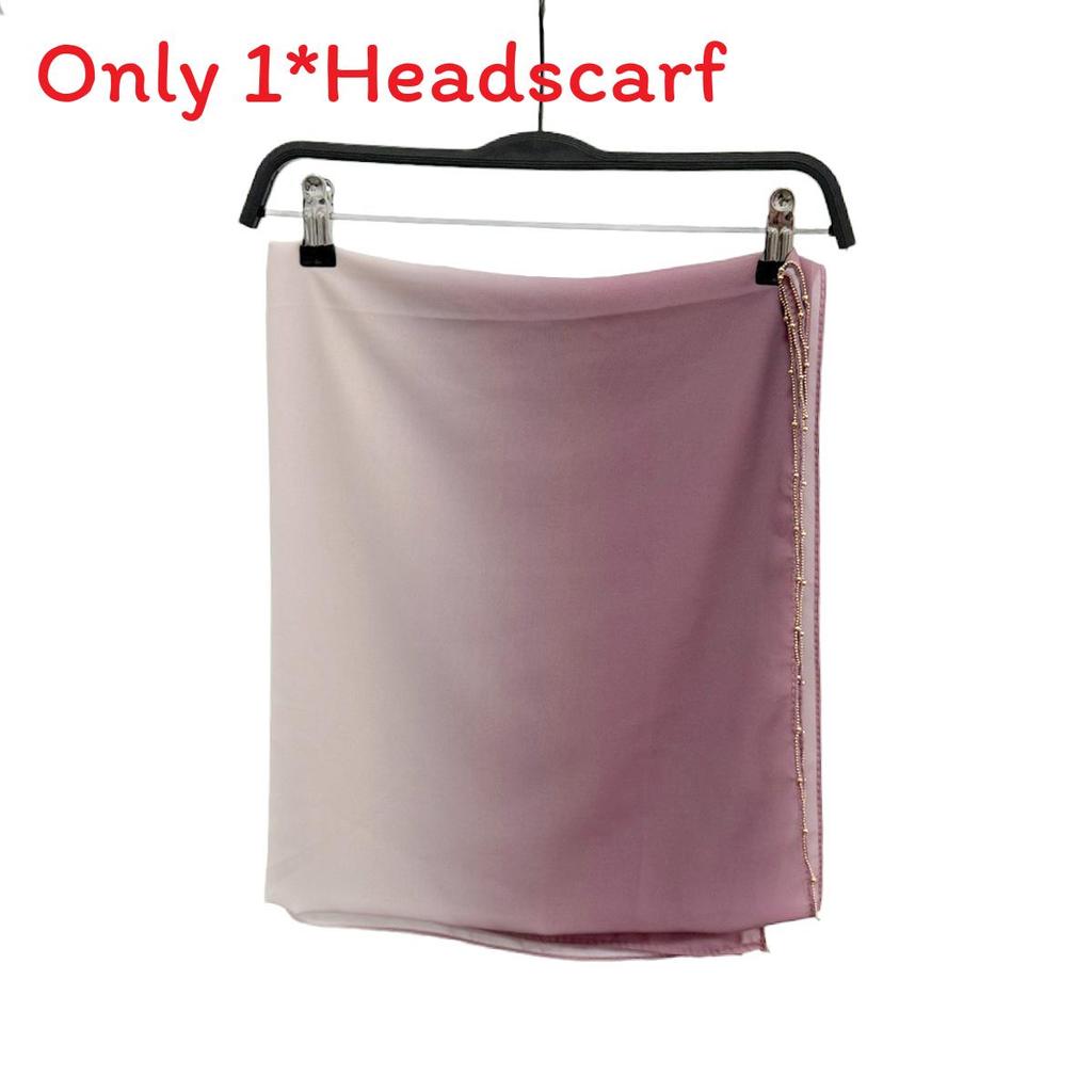 Long Scarf With Gradient Pearl And Metal Embellishments For Women