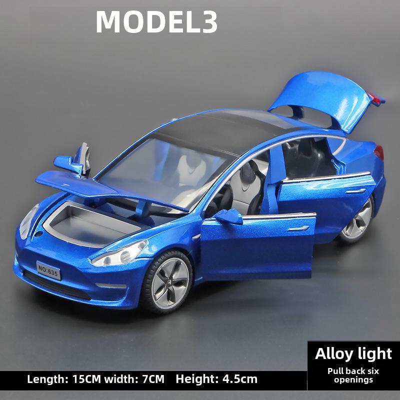 1:32 Tesla Model 3 Alloy Toy Car with Light & Sound Effects, Pull-Back Action.