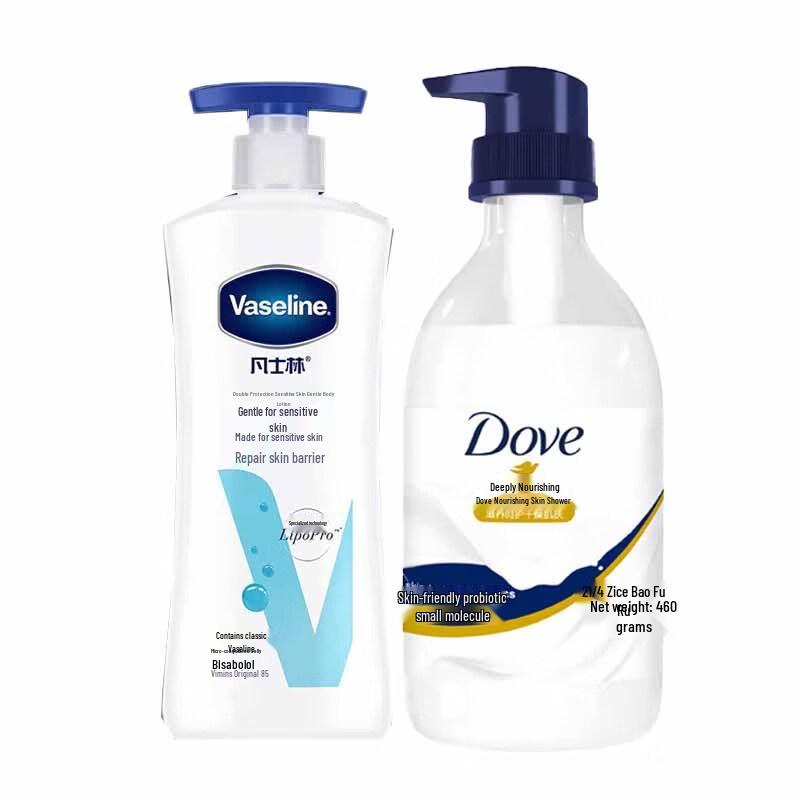 Vaseline Gentle Body Lotion 400ml & Dove Nourishing Body Wash 460g Set