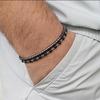 Natural Hematite Cross Beaded Men Bracelet Set Black Onyx Metal Strings Brass Meditation Biker Cool Armband Accessories Pulsera