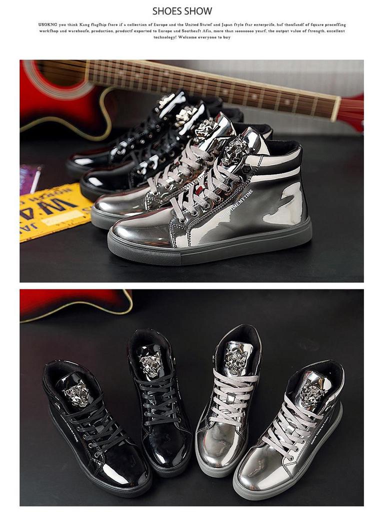 Модные высокие зеркальные скейтбордические туфли для мужчин: Кроссовки для уличных танцев в корейском стиле, не мнутся, большого размера.