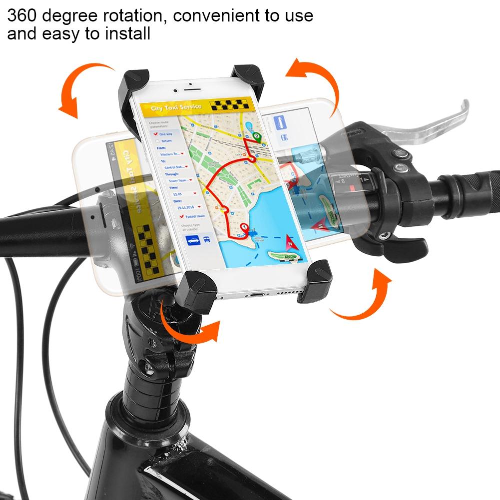 Durable Road Bicycle Mountain Bike Handlebar Mobile Phone Holder with 360 Degree Rotation Black