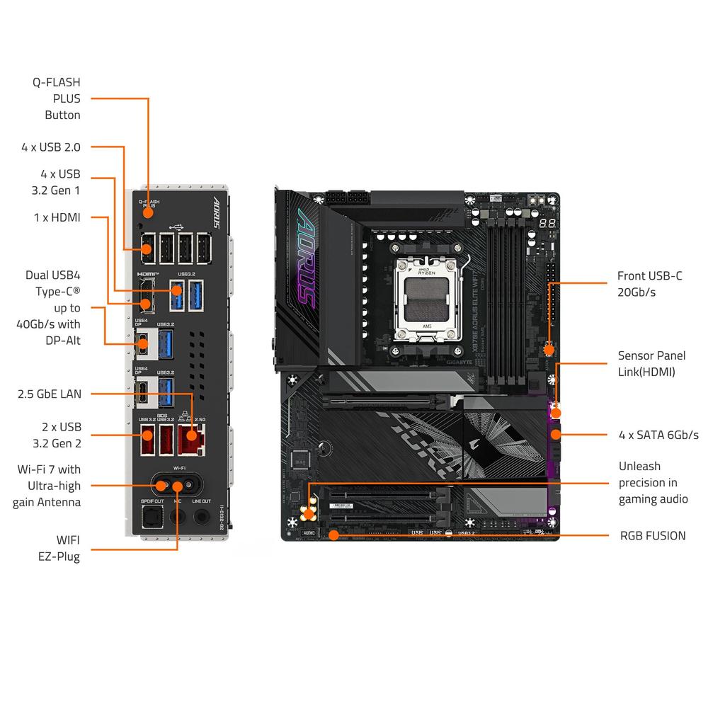 Gigabyte X870E AORUS ELITE WIFI7 ATX Motherboard with AMD X870E Chipset MB6572