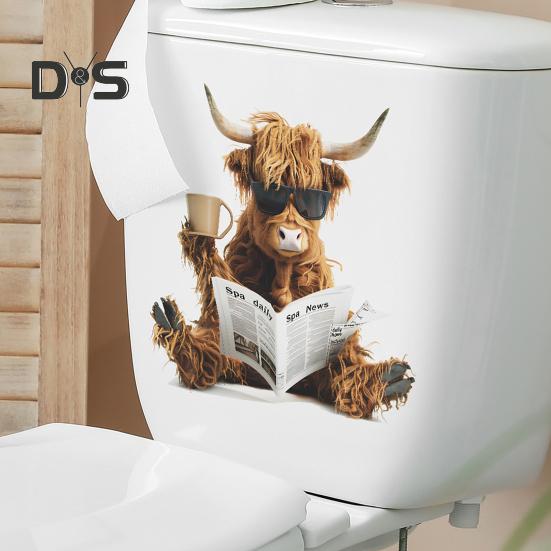 Чтение газет Як стикер для унитаза Съемный самоклеящийся водонепроницаемый ПВХ Гостиная Ванная комната Стена Искусство Корова Крышка унитаза Украшение Наклейка