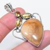 Natural Fossil Coral, Citrine 925 Sterling Silver Jewelry Pendant 2.40" z1P49