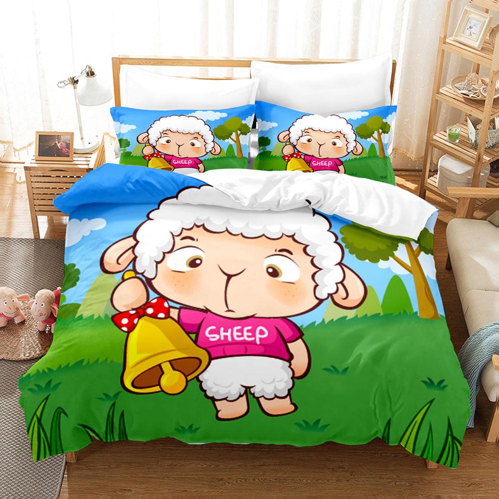 Мультяшный комплект пододеяльника с овечками, милые белые овечки, цветочный узор, размер кинг, квин, полный, для детей, мальчиков, девочек, подарок, полиэстеровый комплект постельного белья