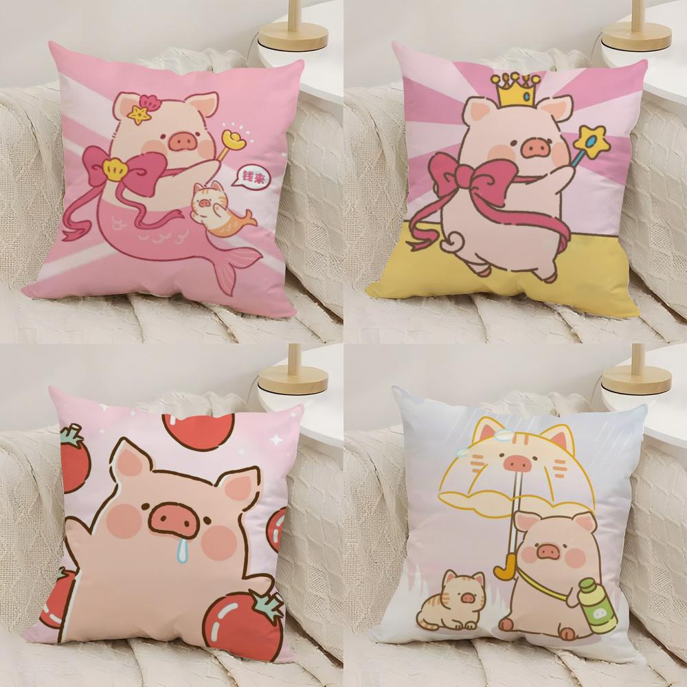 Мультяшная Розовая Наволочка L-Lulu Pig из Шелковистого Короткого Плюша, Двусторонняя Печать, для Подушки на Диван, Декор для Дома на Все Сезоны, Подарок
