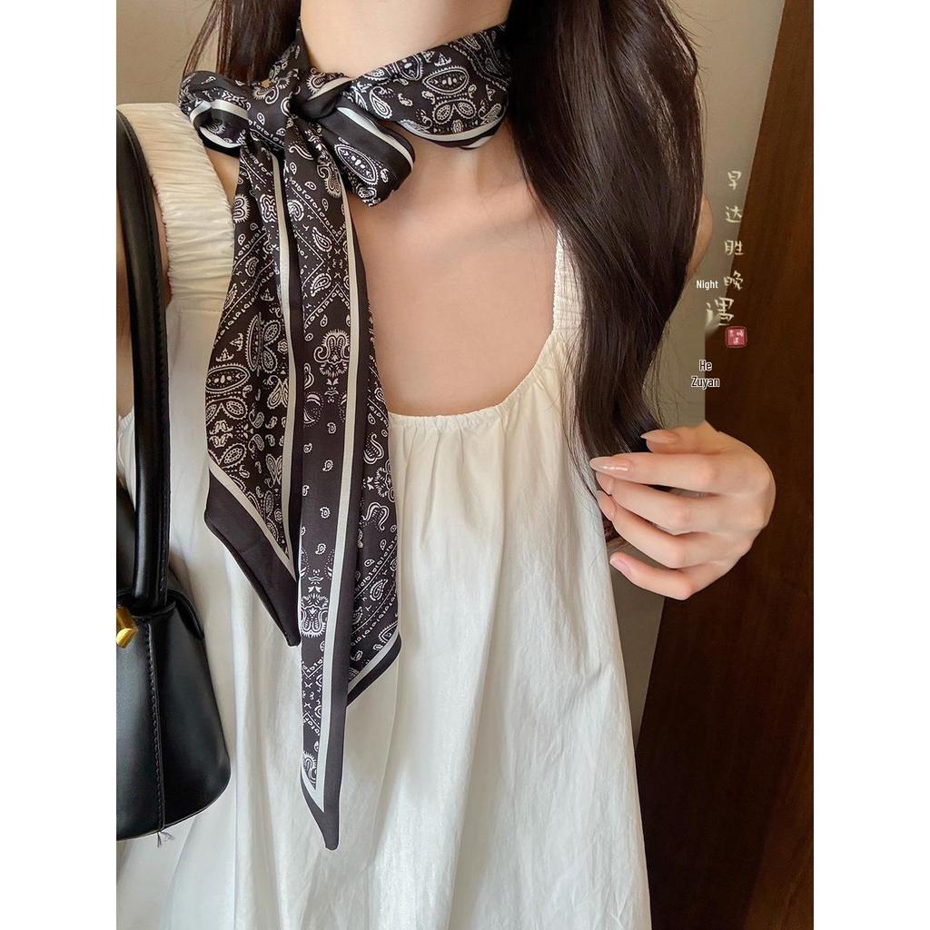 Cashmere Floral Silk Scarf: Women's Summer Thin Retro Ribbon, Neck Tie & Waist Accessory