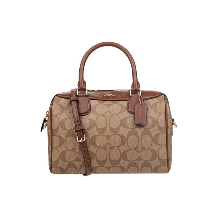 Coach Bennett 23 Zip Closure Leather Boston Bag Women handbags Brown 32203-IME74