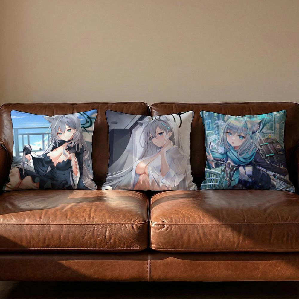 SSunaookami Shiroko Cushion Cover Soft Reversible Durable Pillow Cover MultiScene Use for Home Car Daily Comfort