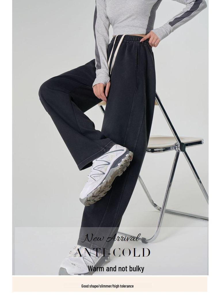 Очень плотные черные широкие женские джинсовые брюки, зимний ретро-стиль с бархатной подкладкой, 800 г