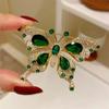Retro Green Crystal Butterfly Brooches for Women Girls Elegant Badges Classic Lady Dress Suit Jewelry Accessories Gifts