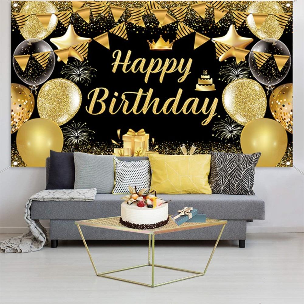 Celebrate Happy Birthday Photography Backdrop Black Gold Poster Photo Props School Studio