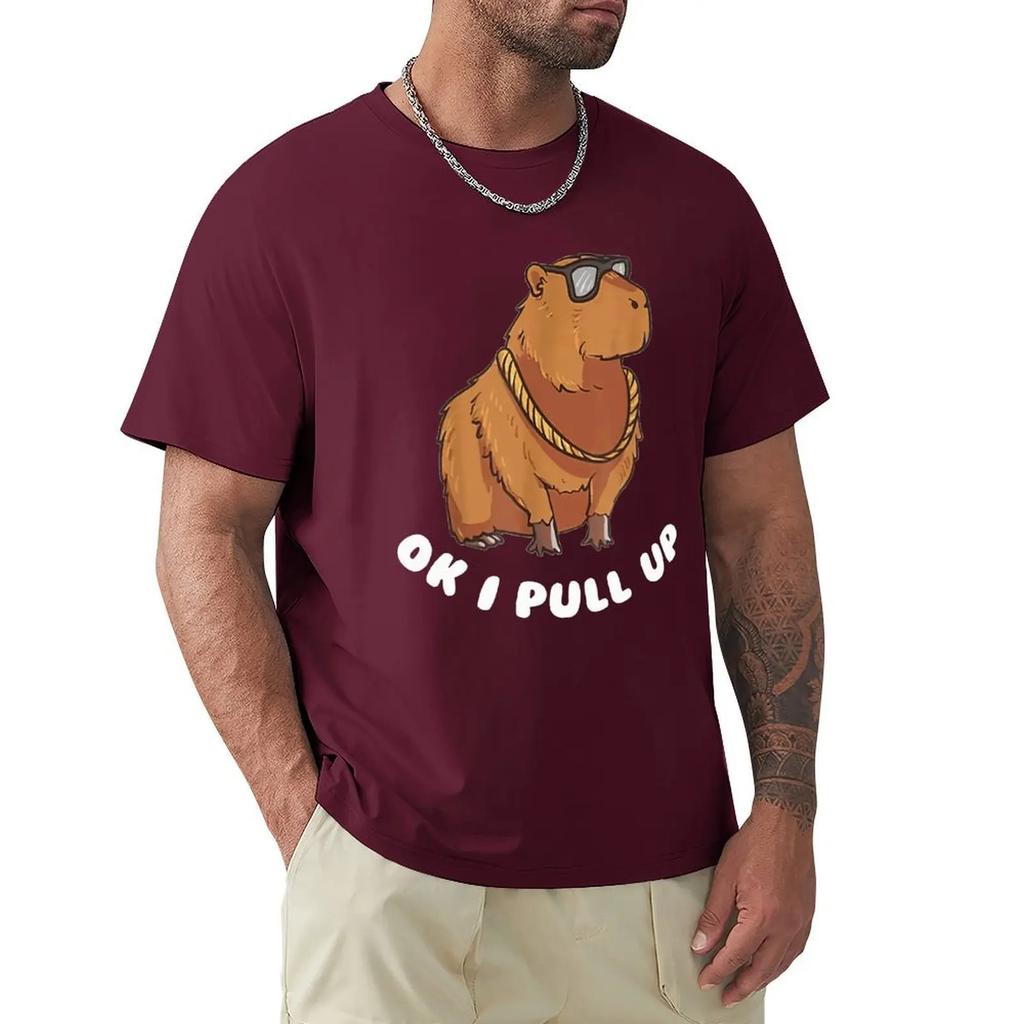 Capybara Glasses Ok I Pull Up Забавные милые футболки с животными Футболки с мультяшной графикой Крутая одежда с коротким рукавом Уличная одежда Футболки