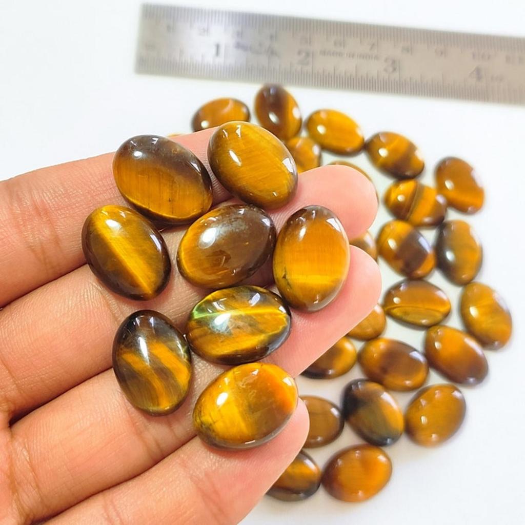 Tiger’s Eye Oval Cabochons – 14x10 mm Natural Gemstone Flat Back for Jewelry Making
