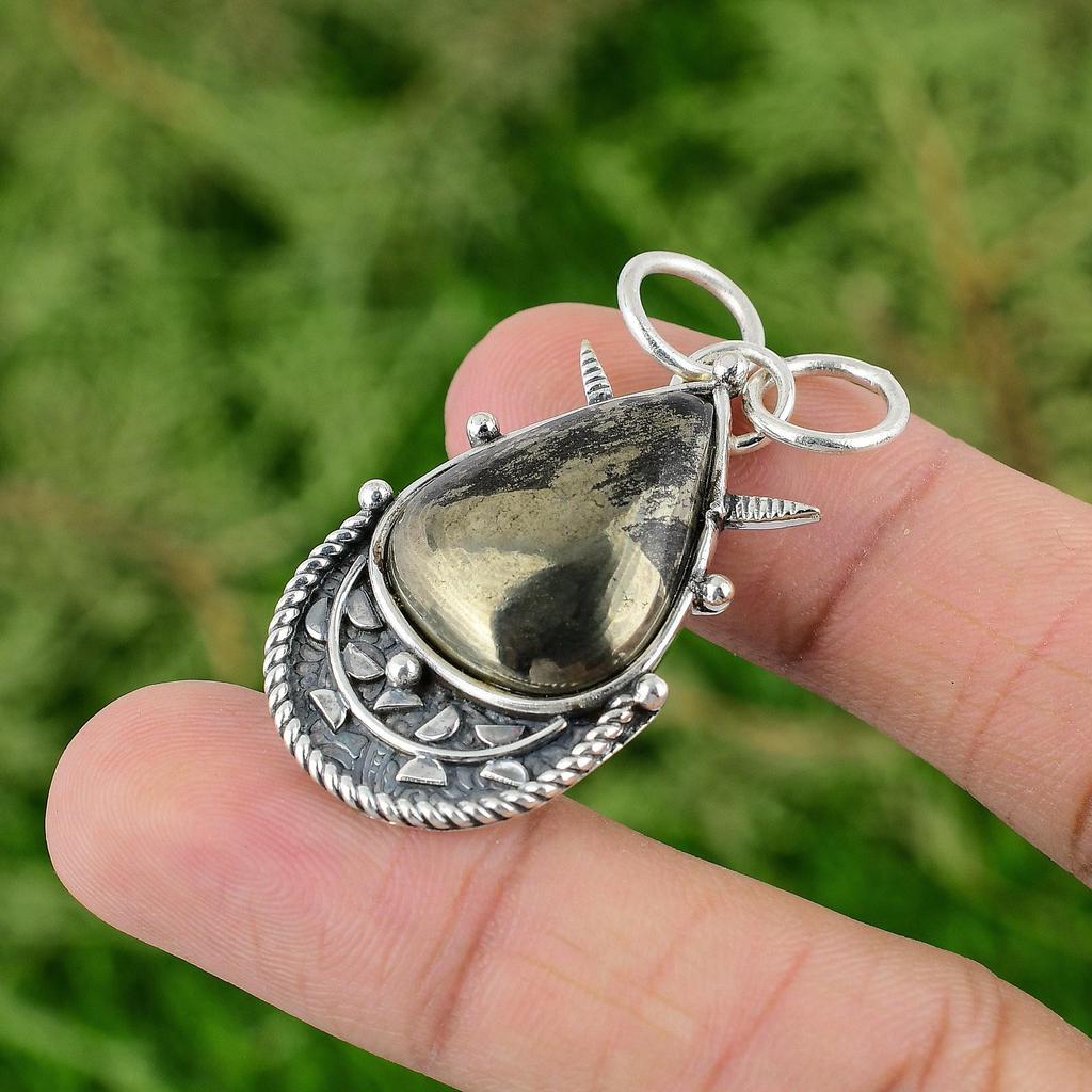 Daughters Day Deal Pear Pyrite Gemstone 925 Silver Wife Wedding Pendant Jewelry