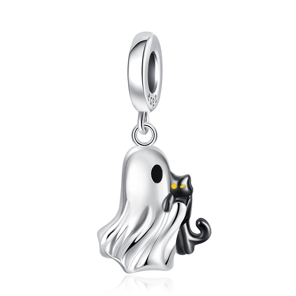 New 925 Silver Ghost Soul Pumpkin Skeleton Bat Pendant Bead Charm Fit Bracelet DIY Jewelry Halloween Gift