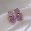Needle Purple Personality Square Rhinestone Dripping Oil New Temperament Net Red Earrings Wedding Gift Jewelry
