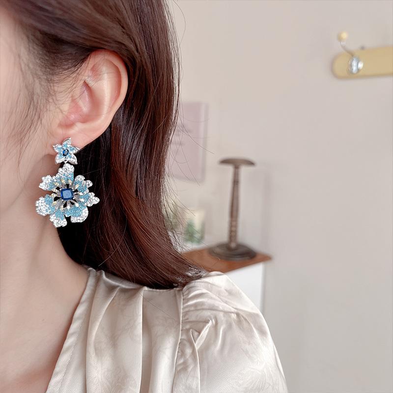 Новые серьги-цветы женские серебряные игольчатые серьги s925 нишевая ювелирная продукция высокого класса циркон роскошь тяжелая промышленность серьги