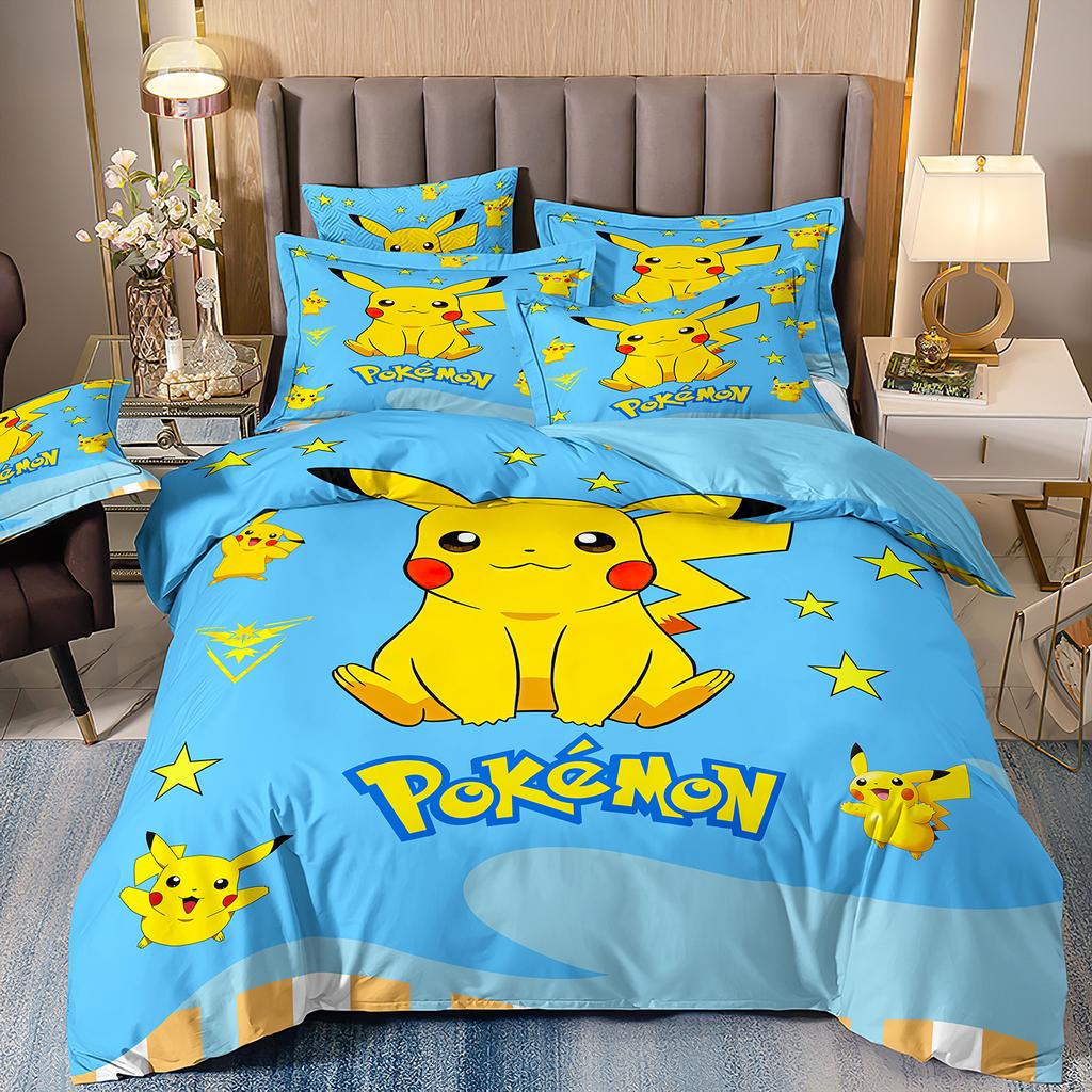 Pokemon 3D Pikachu Quilt Cover Anime Printed Bedding for children boys girls adults Kids Bedding Set Holiday Gift
