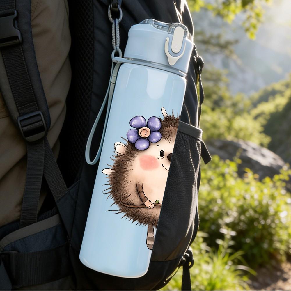 1PC Cute Fluffy Hedgehog 750ml Color Plastic Sports Water Bottle Leakproof Flip Straw Lid Suitable for Sports Office Home Use