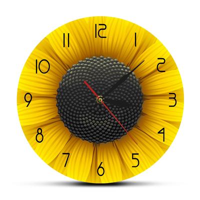 Современные настенные часы Beaufitul Fresh Sunflower, ботанический желтый цветок, настенное искусство, натуральный домашний декор, подвесные часы Helianthus