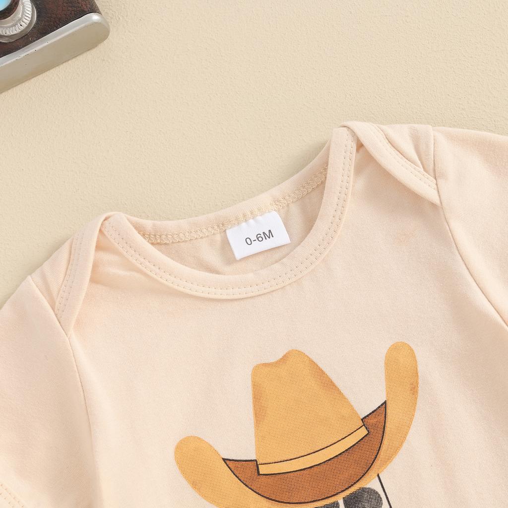 Western Baby Romper Casual Short Sleeve Round Neck Hat Print Bodysuit Newborn Playsuit