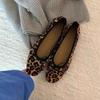 Sheepskin Version~ French Flat-bottomed Leopard Print Single Shoes Women's New Bow Doudou One-pedal Niche Mary Jane Shoes