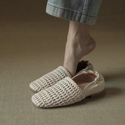 Французский ретро нишевый дизайн плетеные ажурные одинарные туфли лето новая универсальная обувь на плоской подошве удобная женская обувь