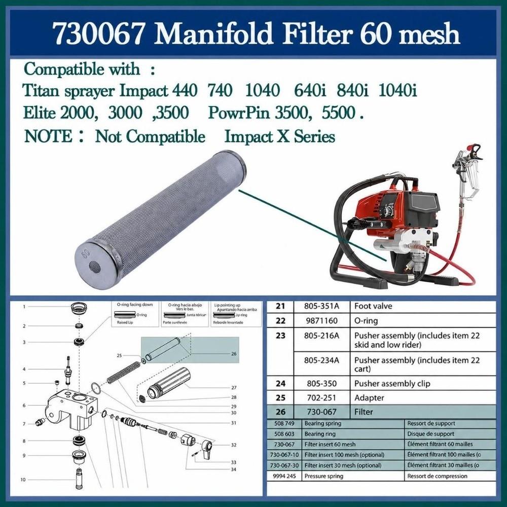 30 /60/100 Mesh Airless Spray Pump Filter 730-067 Spray Pump Outlet Filter Paint Sprayer Filter