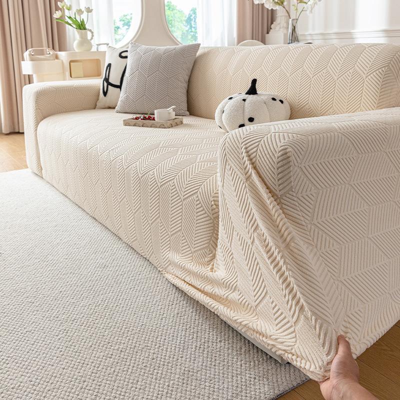 Convenient One Piece Jacquard Velvet All Inclusive Sofa Cover Lazy Elastic Non Slip Dustproof Simple Solid Color Sofa Cover