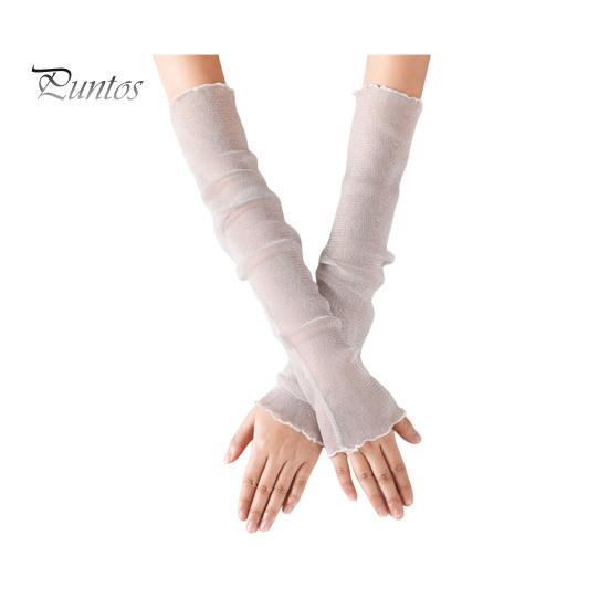 Женские прозрачные сетчатые рукава, длинные, ультратонкие, кружевные перчатки без пальцев, защита от ультрафиолетового излучения, охлаждающая сетчатая тюль, солнцезащитные рукава для улицы