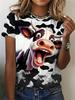 Women's Simple Crew-Neck T-Shirt with 3D Cat Print Fashionable Short-Sleeve Trendy Streetwear-Style Women's Loose-Fit Top