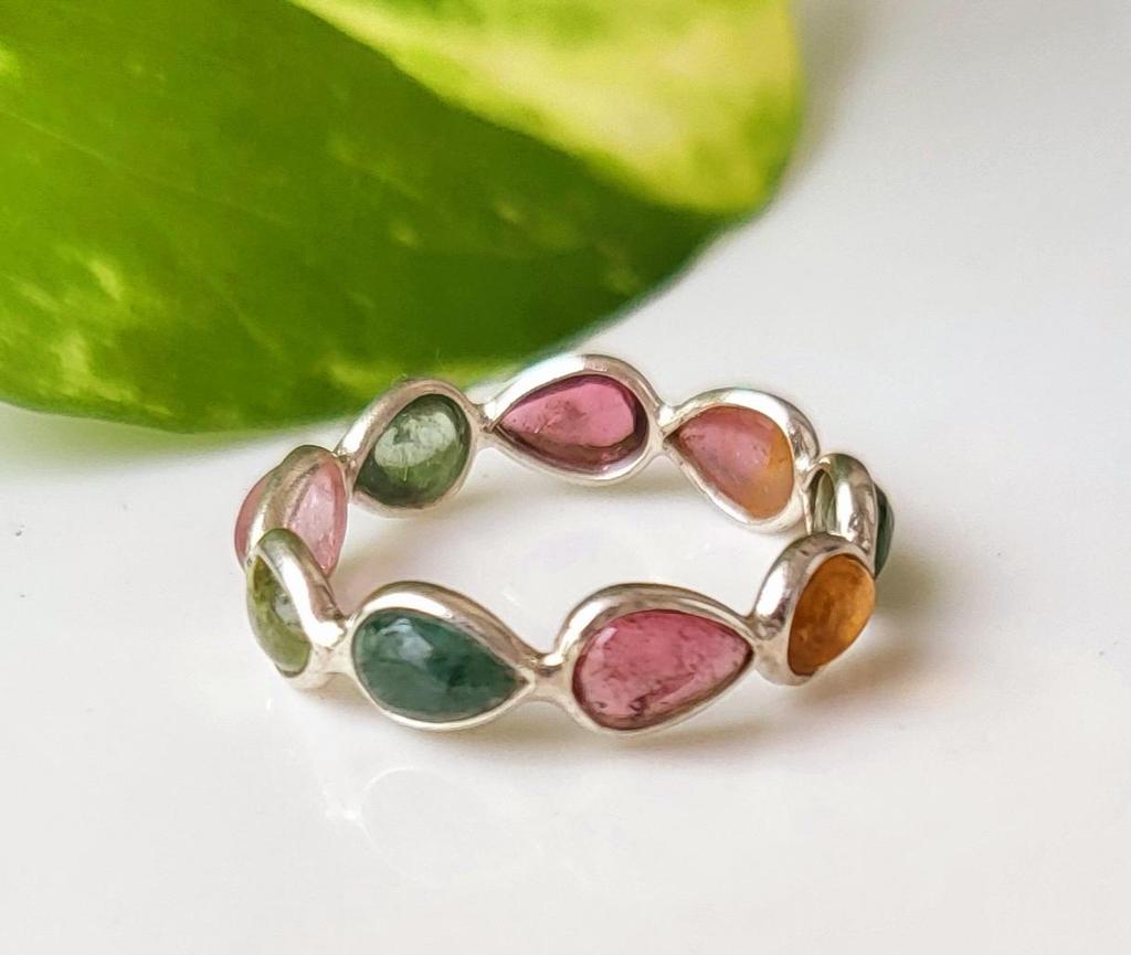 Кольцо с натуральным турмалином из стерлингового серебра 925 пробы, огранка «Вечность», размер 7, США A105