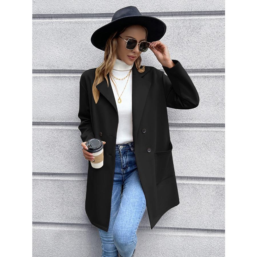Женский осенне-зимний кардиган средней длины, пальто, двубортный трикотажный пиджак для женщин
