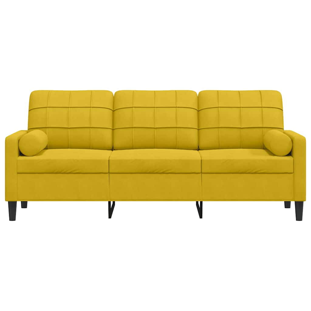 3 Seater Sofa with Decorative Cushions Yellow 180 cm Velvet
