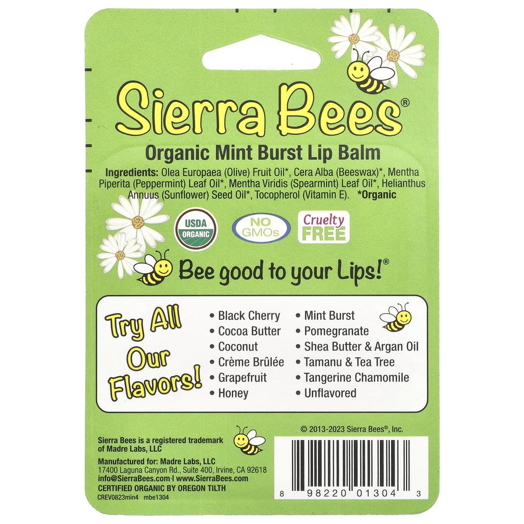Sierra Bees Органический бальзам для губ, Mint Burst, 4 упаковки, 0,15 унции (4,25 г) каждый