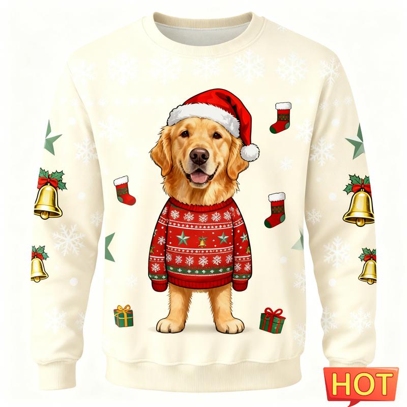 2026 New Golden Retriever Graphic Ugly Christmas Sweater Fashion Cute Dog 3D Printed Xmas Sweatshirts Loose Streetwear Pullovers