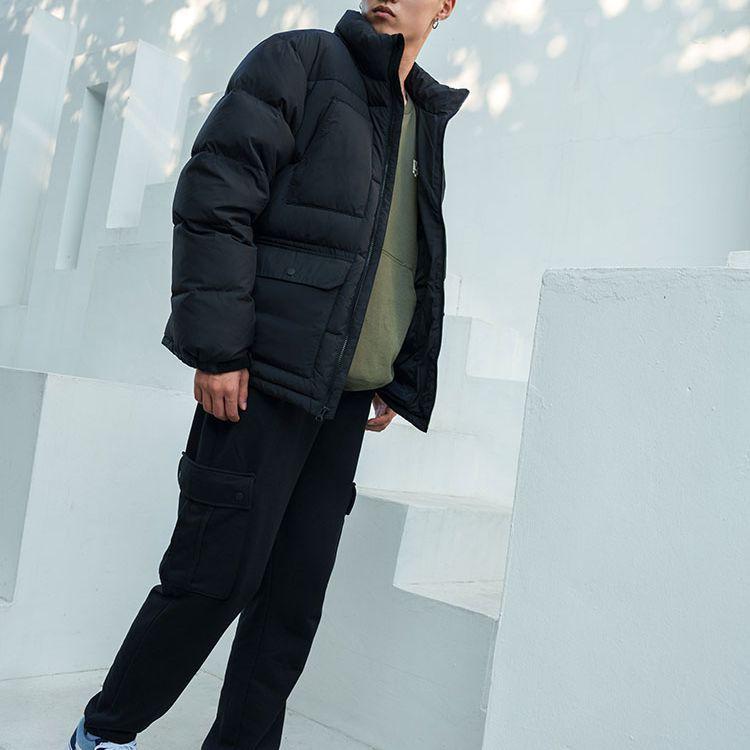 Vans FW22 Однотонный Свободный пуховик с принтом логотипа на молнии и воротником-стойкой, унисекс, верхняя одежда, черный цвет VN000913BLK