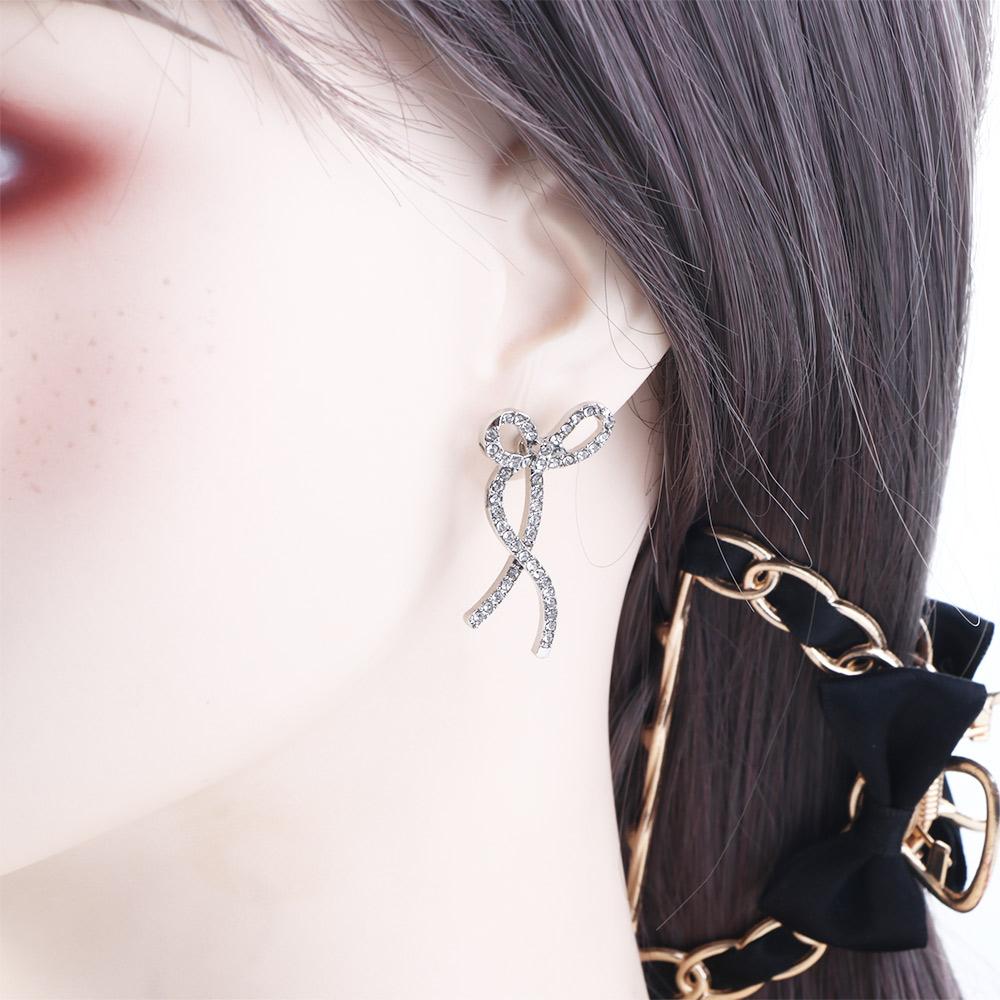 Rhinestone Ribbon Bow Zircon Bow Earrings Women Earrings Korean Style Rhinestone Bow Ear Studs