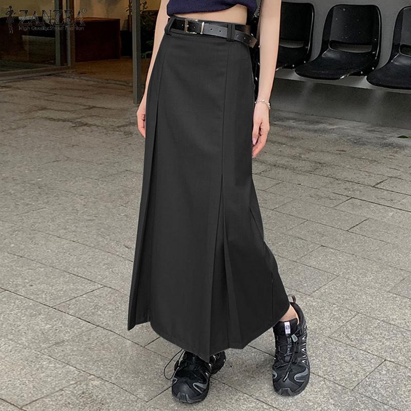 ZANZEA Women Elegant High Waist Casual Pleated Maxi Skirts Plus Size