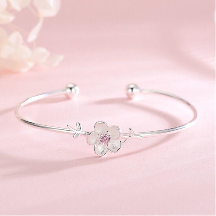 RUI RUI YU Romantic Cherry Blossoms Bracelet Silver Plating Metal Charm Bangle Fashion Jewelry for Women Party Wedding Accessories Gift