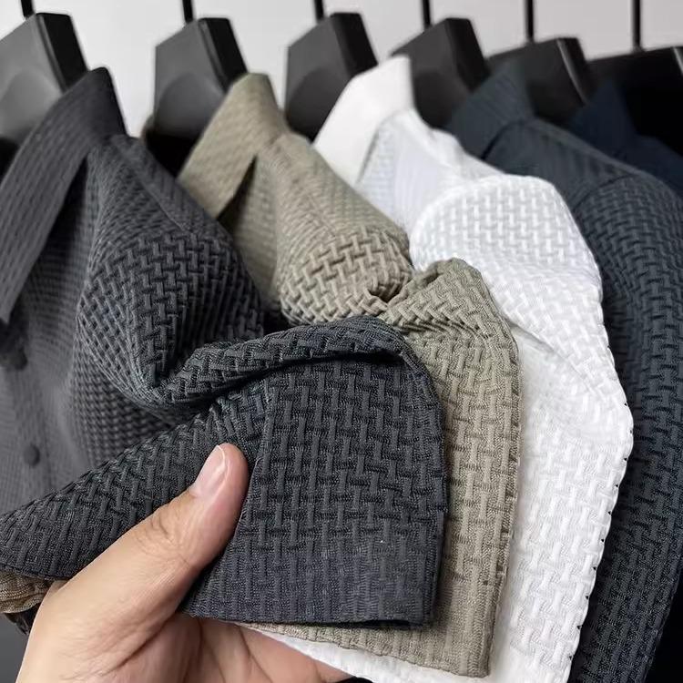 Мужское европейское и американское поло с коротким рукавом из ледяного шелка - Бесшовное, Высокая эластичность, Круглый вырез, Деловой кэжуал