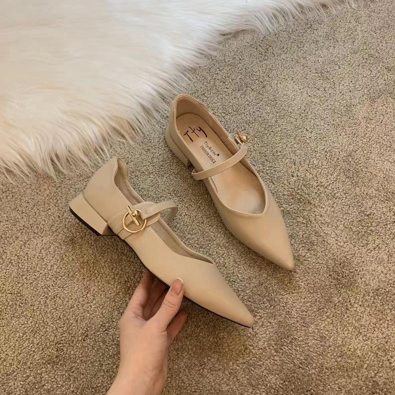 Туфли Мэри Джейн с острым носком, женские, 2024, новые, на низком каблуке, босиком, элегантные женские балетки, туфли Zapatos De Mujer, женские, на высоком каблуке