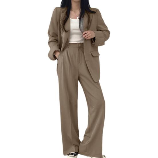 Женский комплект из 2 шт./компл., пальто, брюки, формальный деловой стиль, однобортный кардиган с длинным рукавом и воротником-стойкой, высокая талия, широкие брюки, однотонные брюки
