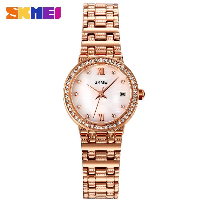 Skmei Moment beauty модный корпус из цельной стали со стразами и женскими часами, европейские красивые женские деловые часы-браслет