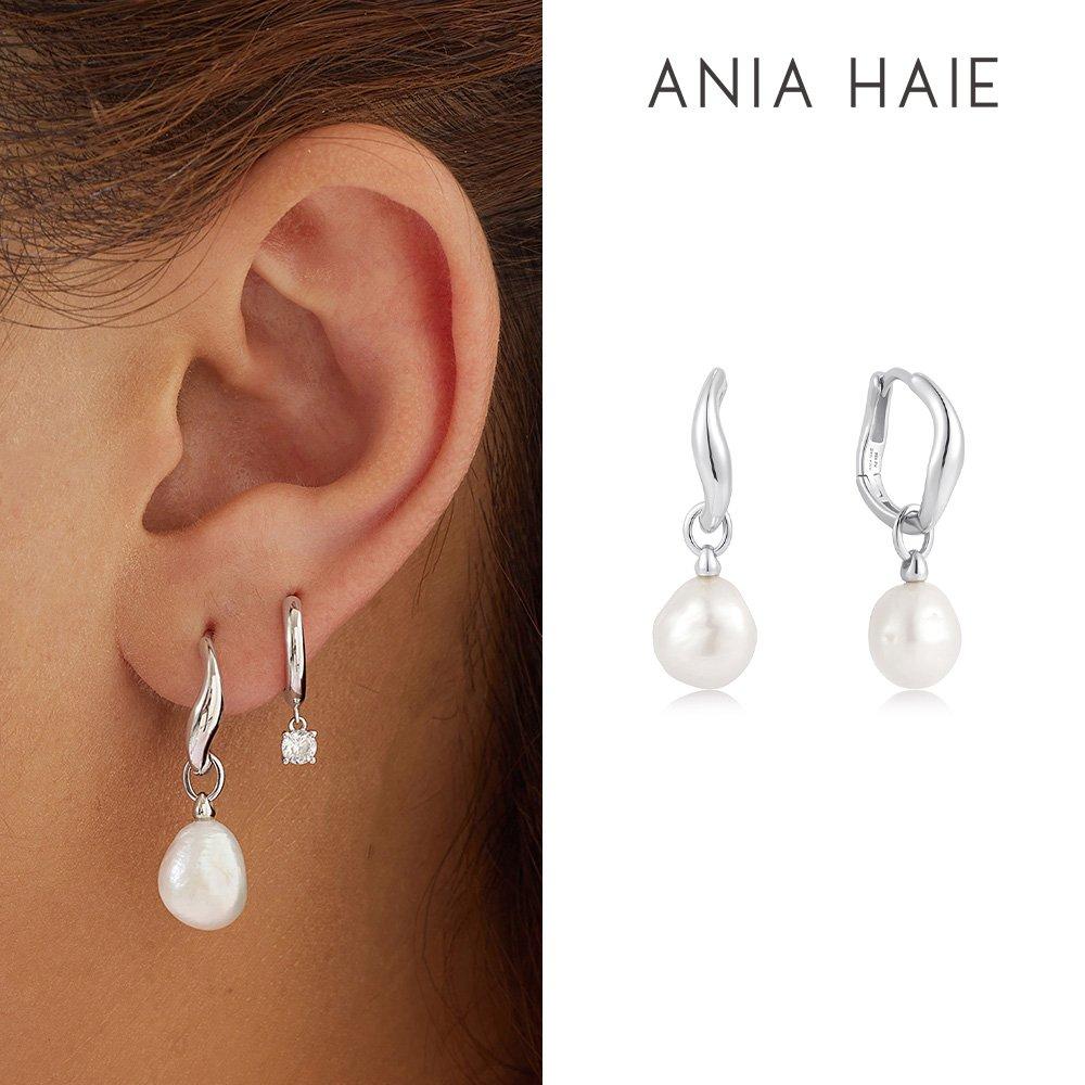 Natural Freshwater Pearl Drop Hoop 925 Silver Earrings e058-05H